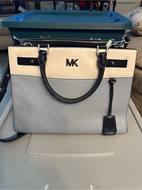 Michael Kors Light Blue, Cream and Black Leather Satchel